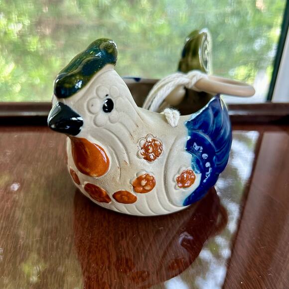 Vintage Stoneware Bird Planter Hanging Ceramic Chicken Quail - Picture 12 of 16